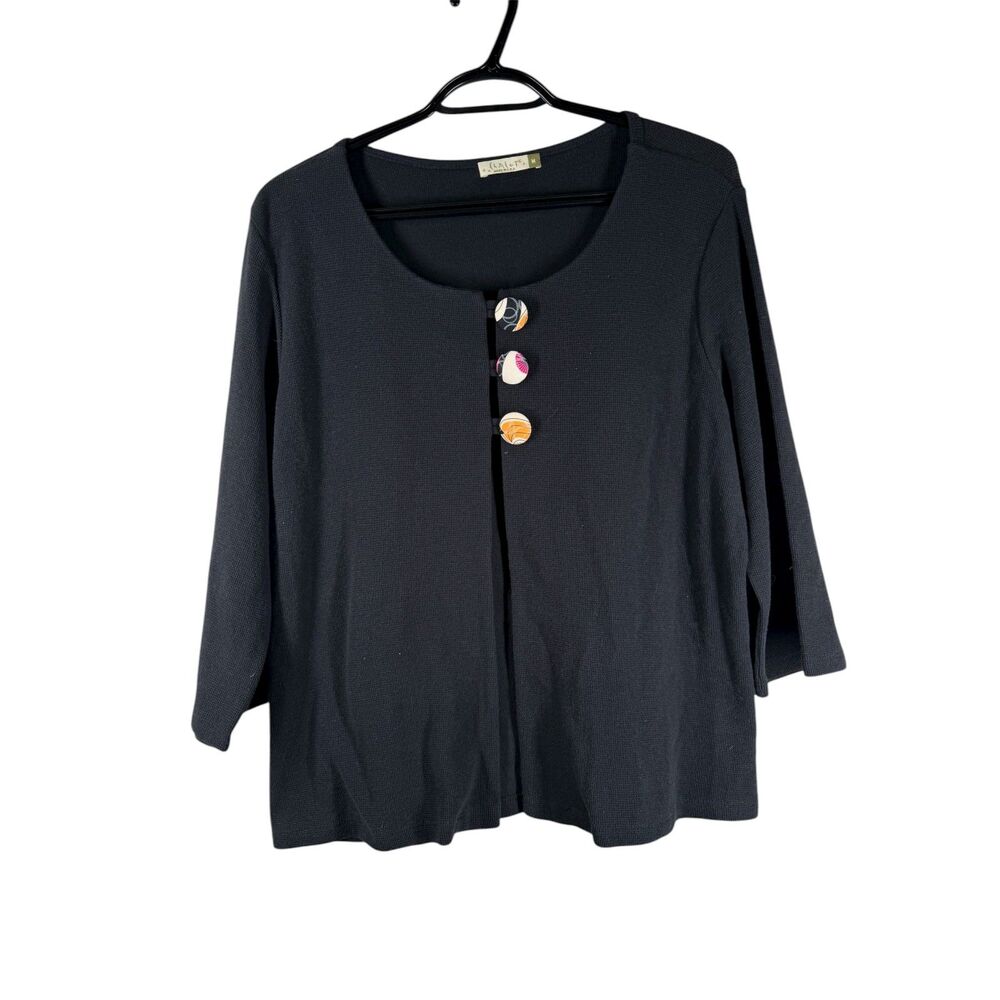 Chalet Et Ceci Womens Black Cardigan Sz M Boho Lagenlook Artsy Cotton USA